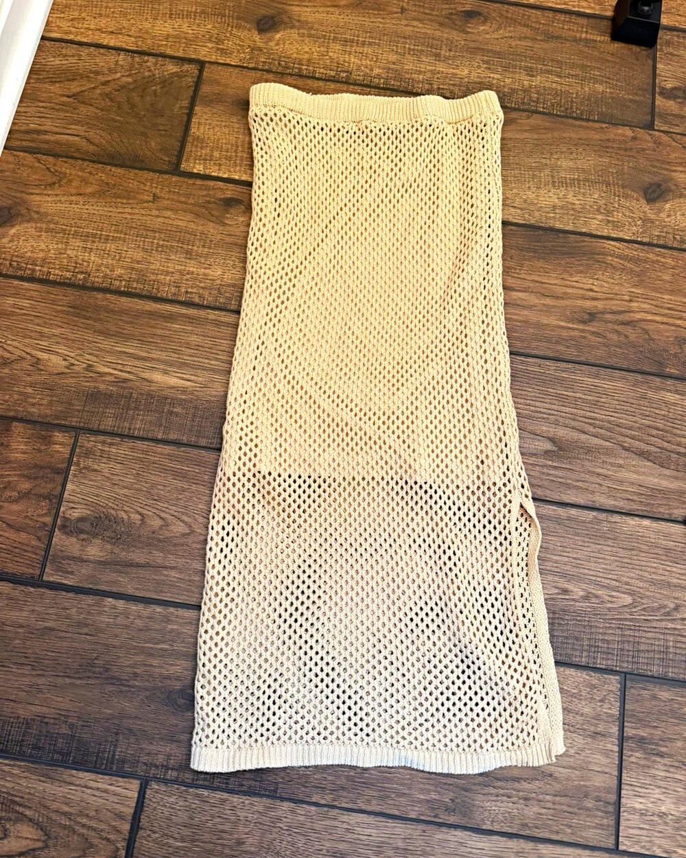 Freshman 1996 Beige Crochet Open Knit Maxi Skirt Boho Beach Cover Up S Cottage